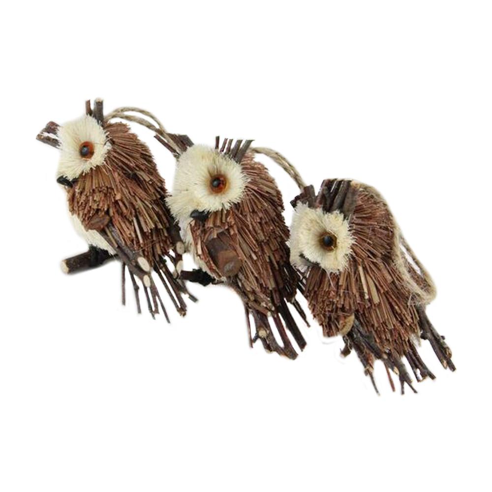 Set 3 Sisal and Twig Owl Christmas Ornaments  3.5". Picture 3