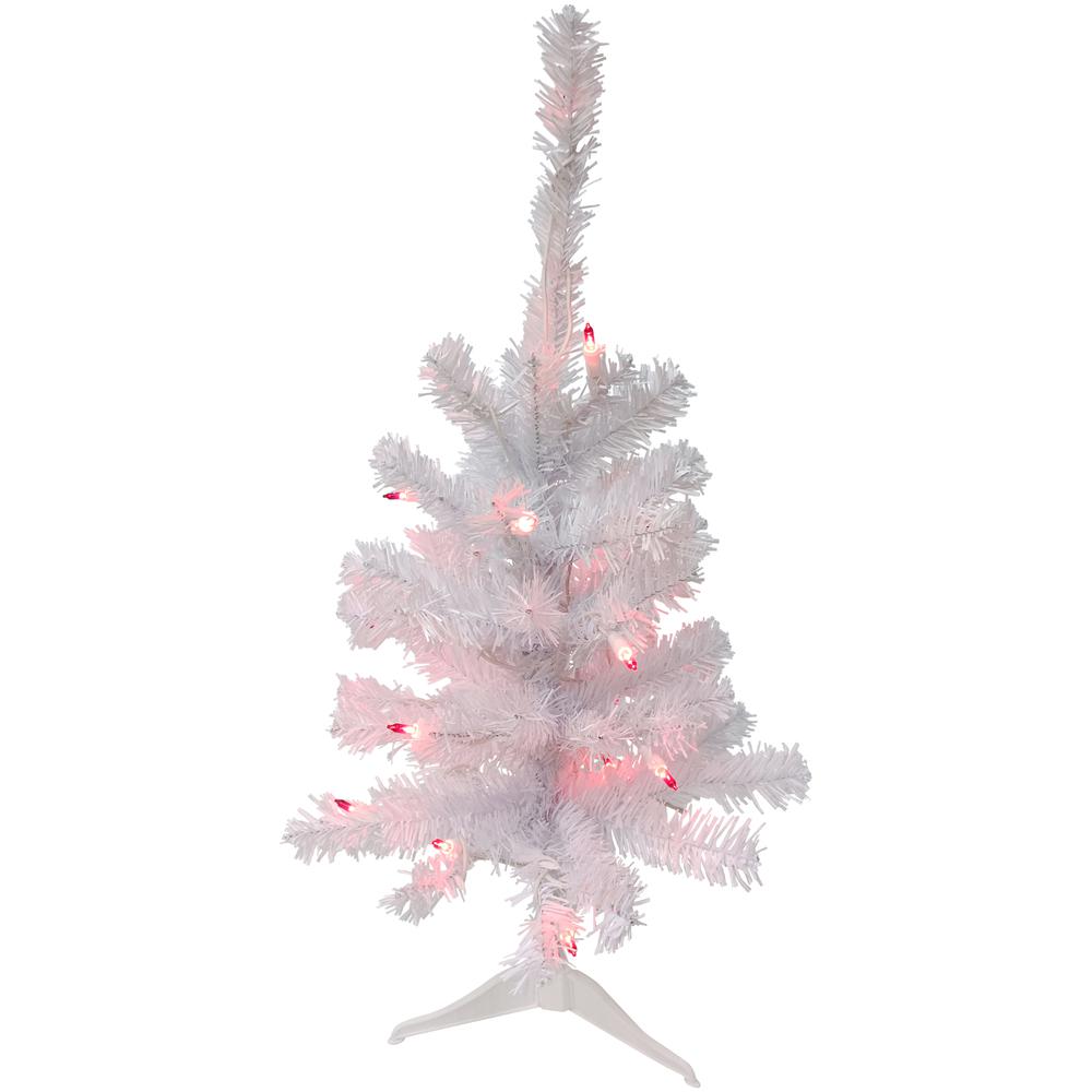 2' Pre-Lit Woodbury White Pine Slim Artificial Christmas Tree  Pink Lights. Picture 1