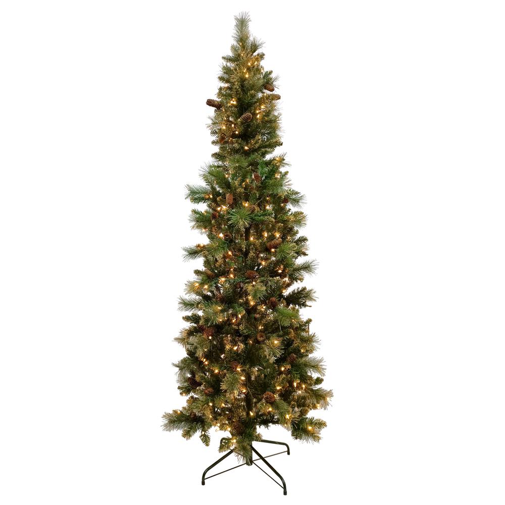 7' Pre-Lit Yorkshire Pine Pencil Artificial Christmas Tree  Clear Lights. Picture 1