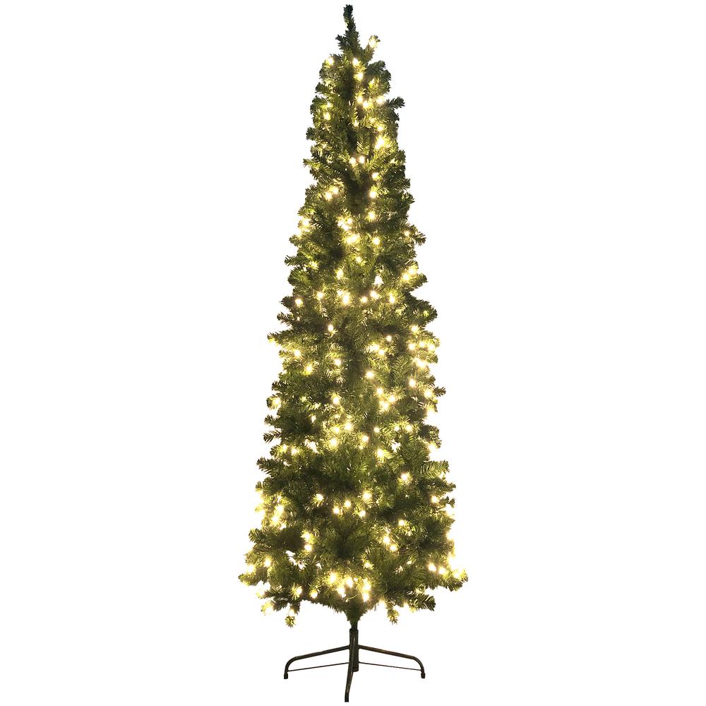 7.5' Pre-Lit Hazelton Spruce Pencil Artificial Christmas Tree  Clear Lights. Picture 1