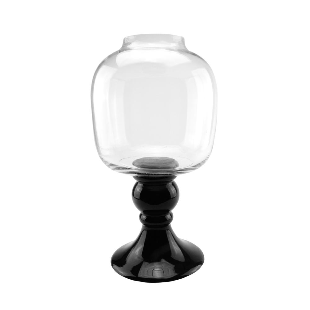 17.75" Transparent and Jet Black Glass Pedestal Pillar Candle Holder. Picture 1