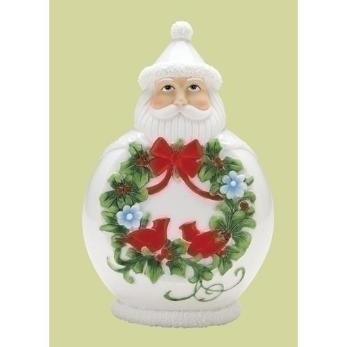 7.5" White and Green Scandinavian Santa Claus Christmas Figurine. Picture 1