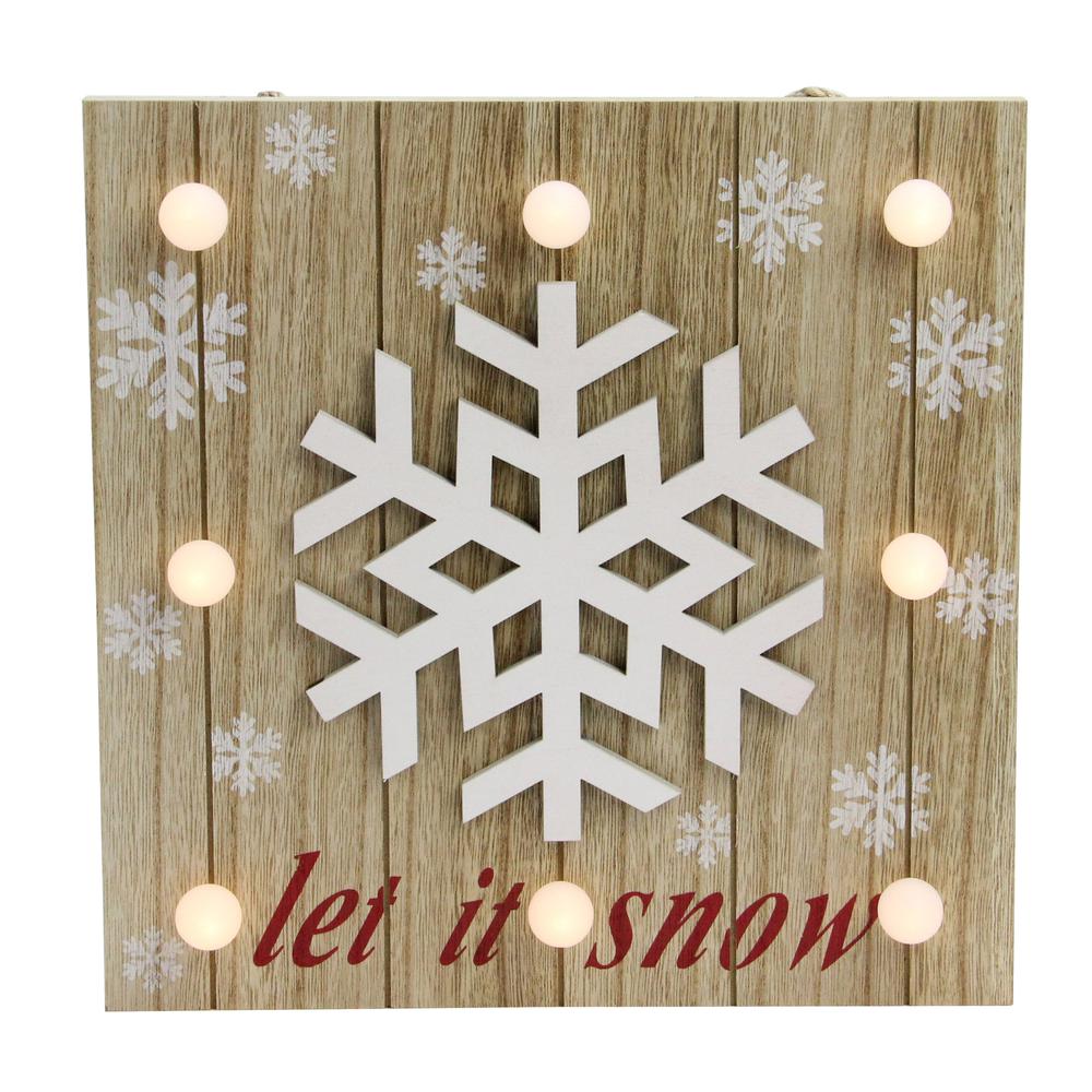 10.25" Pre-Lit Red and White 'Let It Snow' Snowflake Wall Decor. Picture 1