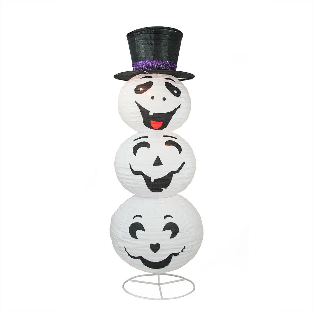 3.6' Pre-Lit White and Black Happy Ghost with Hat Halloween Outdoor Yard Art Decor. Picture 1