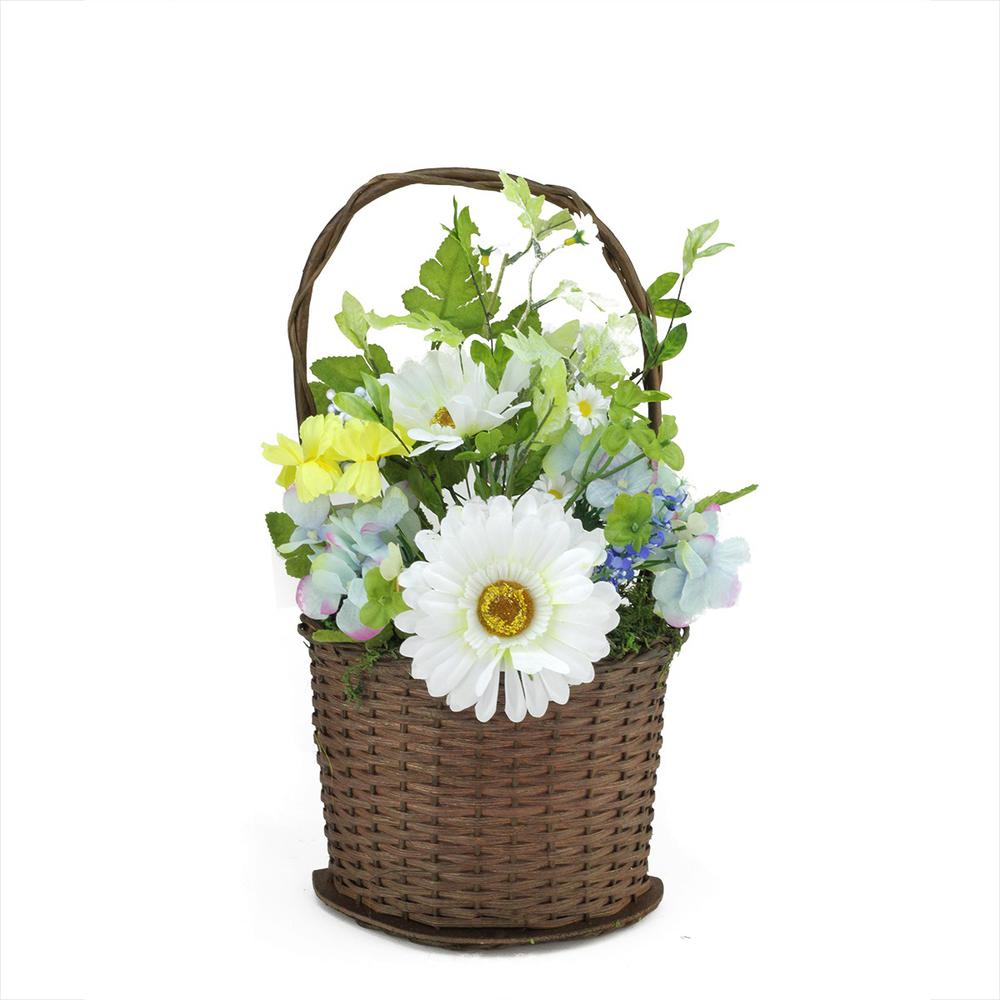 14.5" Blue and White Mixed Flower Artificial Spring Floral Arrangement with Basket. Picture 1