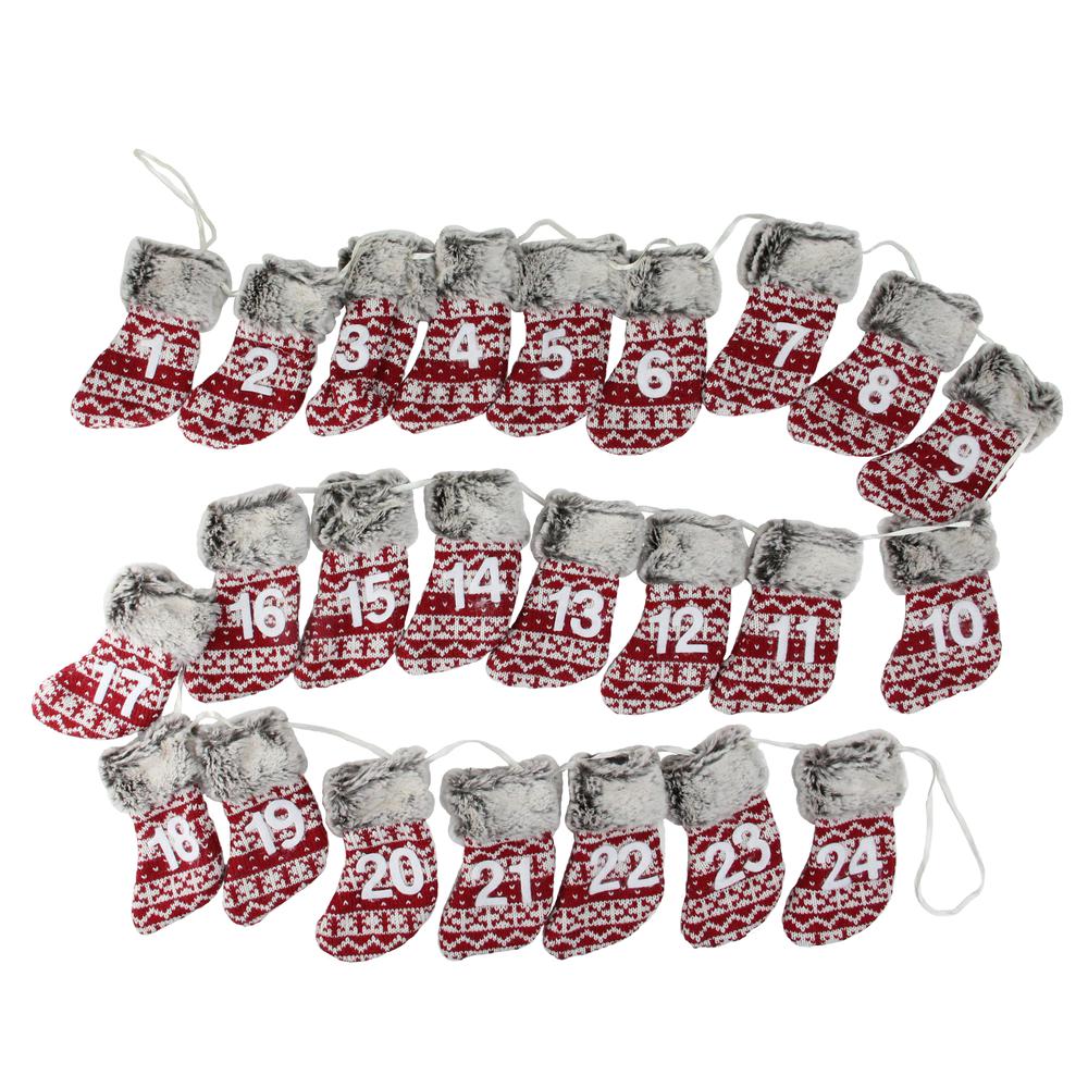 7.8' x 5" Red and Gray Countdown Christmas Stocking Garland - Unlit. Picture 1