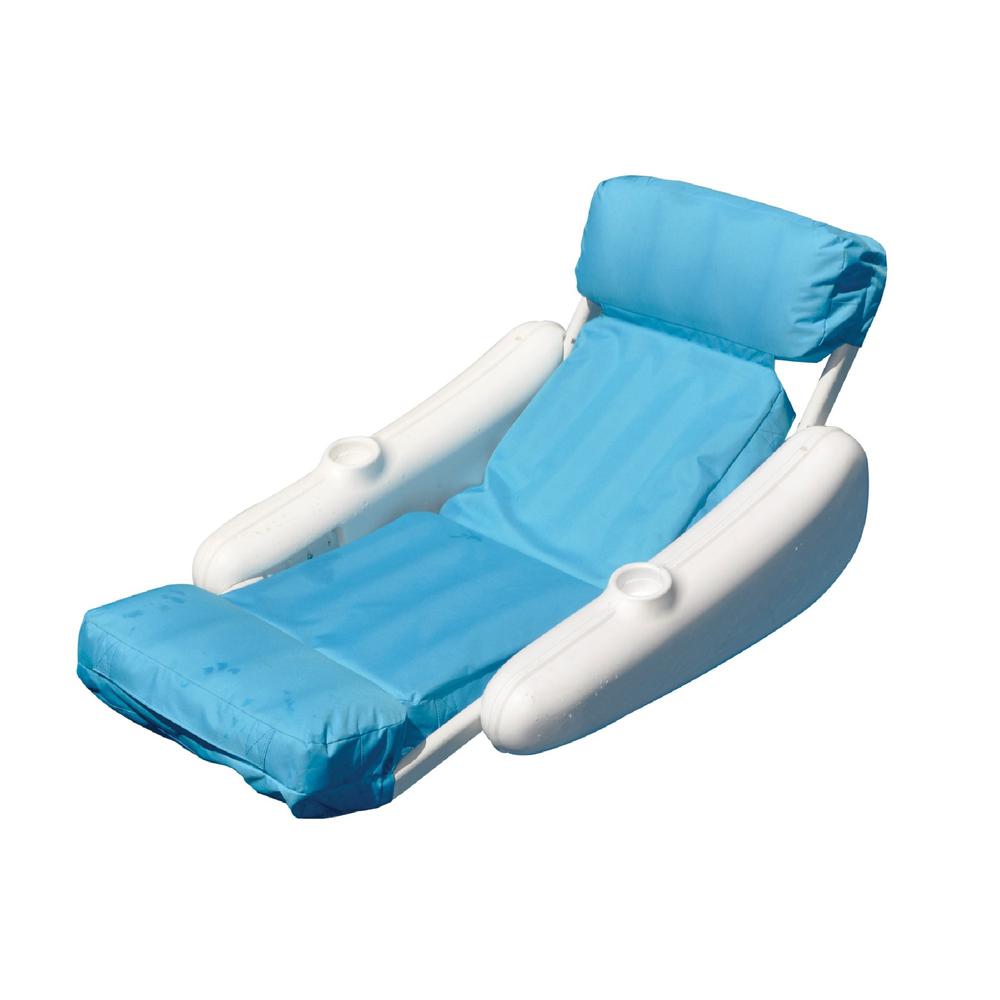 66-Inch Inflatable Blue and White Swimming Pool Floating Lounge Seat. Picture 1