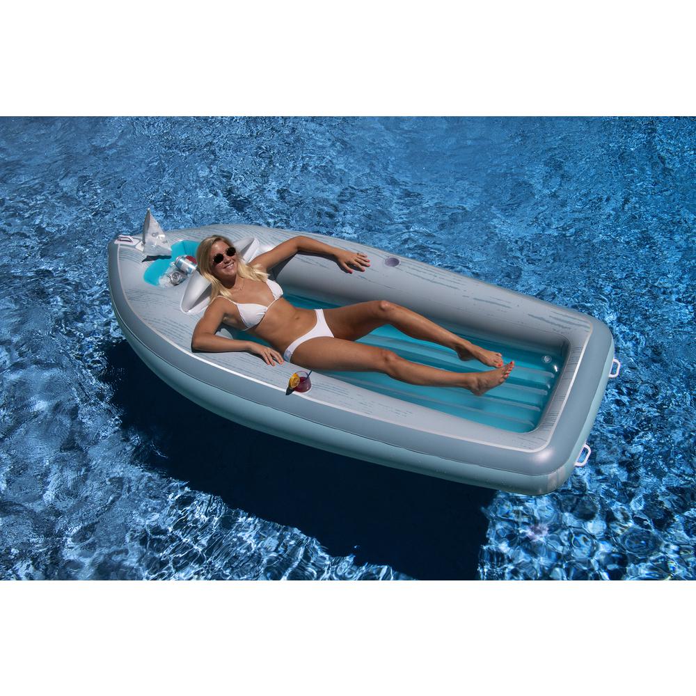 105-Inch Inflatable Gray and Blue Classic Boat Cruiser with Cooler Pool Float. Picture 3