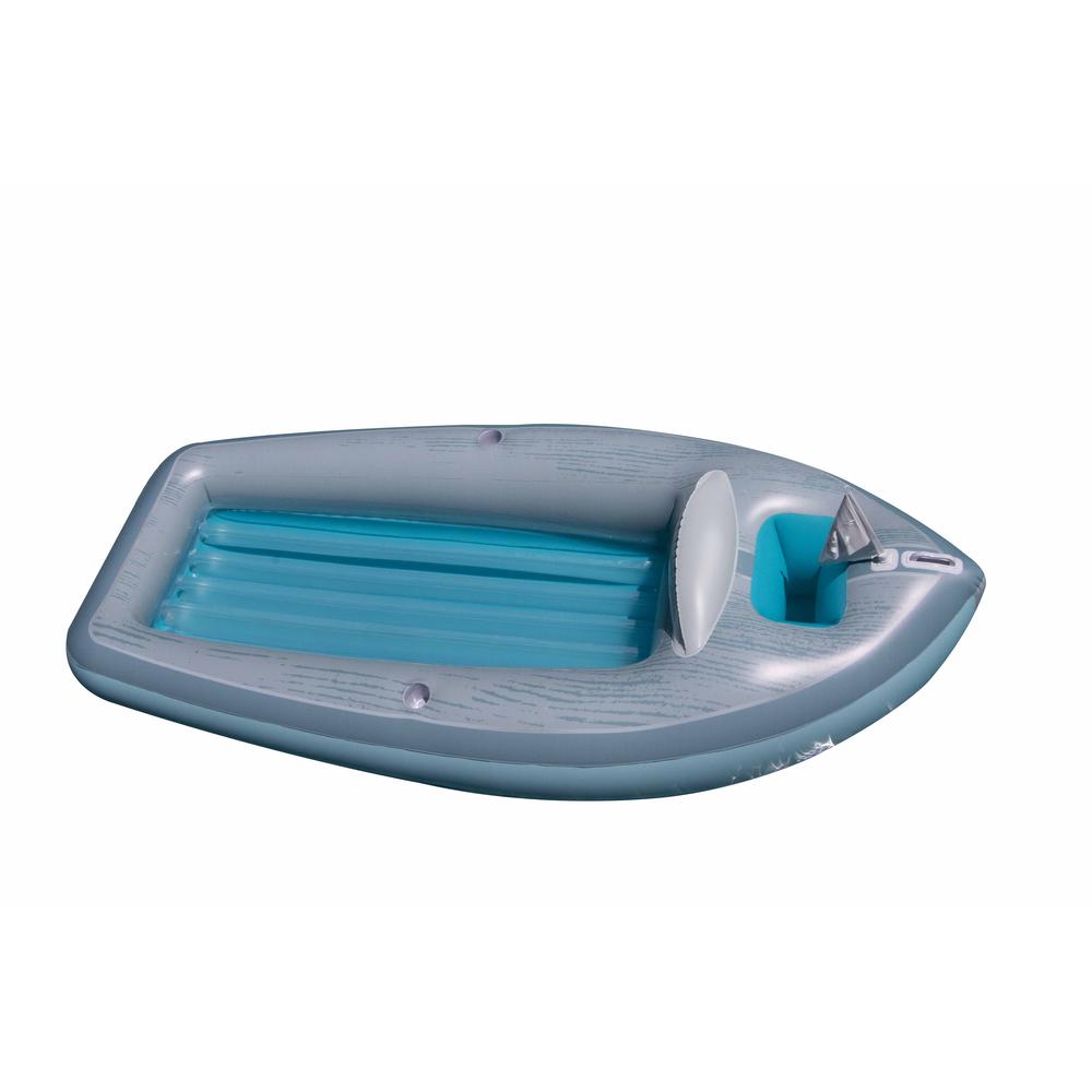 105-Inch Inflatable Gray and Blue Classic Boat Cruiser with Cooler Pool Float. Picture 1