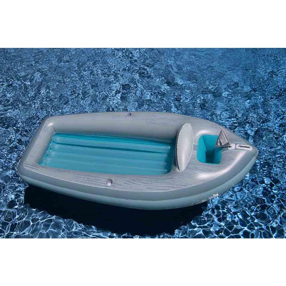 105-Inch Inflatable Gray and Blue Classic Boat Cruiser with Cooler Pool Float. Picture 2