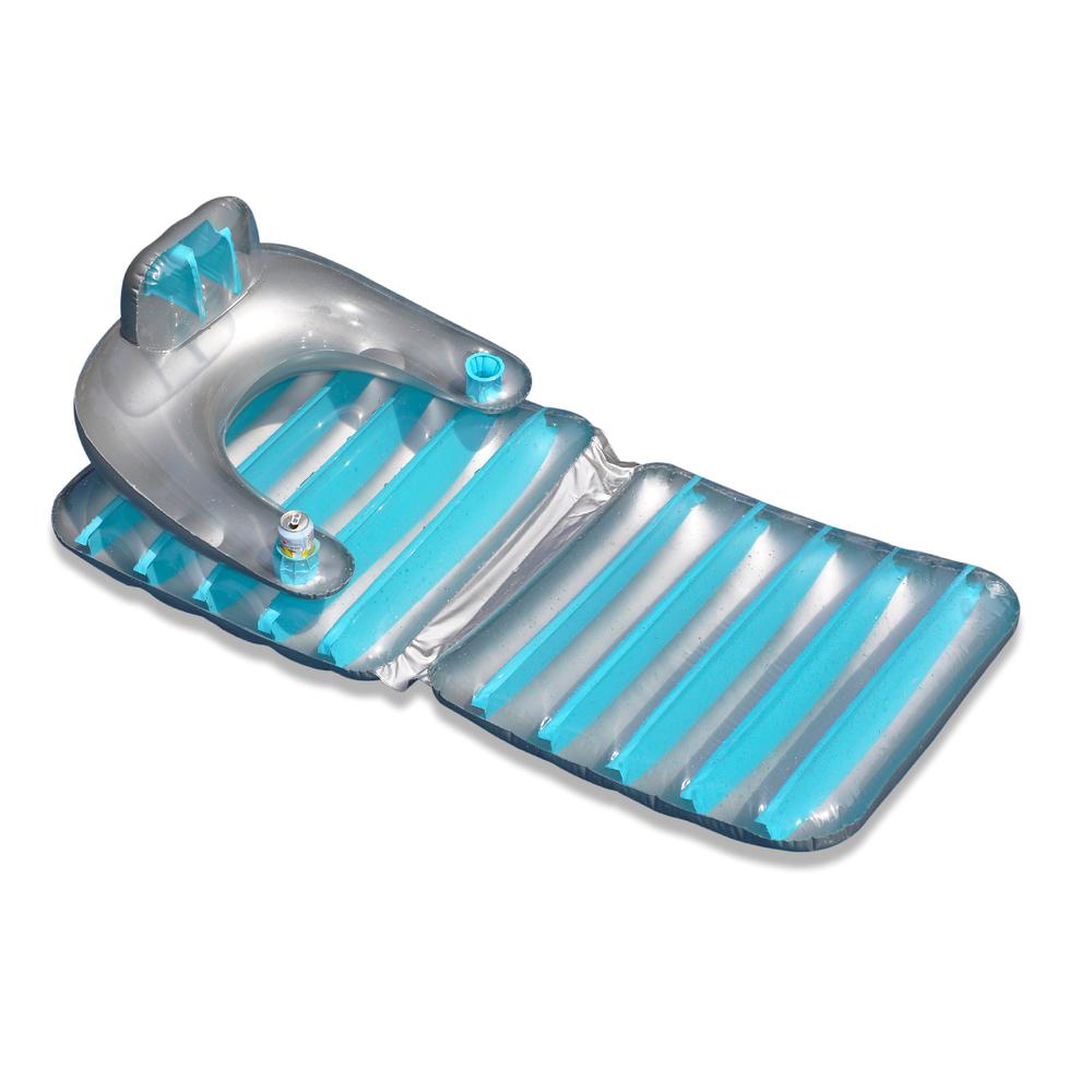 74" Silver and Blue Inflatable Swimming Pool Folding Lounge Chair Float. Picture 1