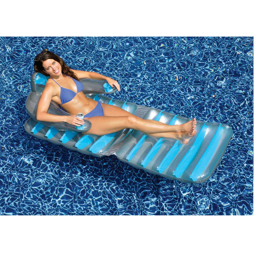 74" Silver and Blue Inflatable Swimming Pool Folding Lounge Chair Float. Picture 2