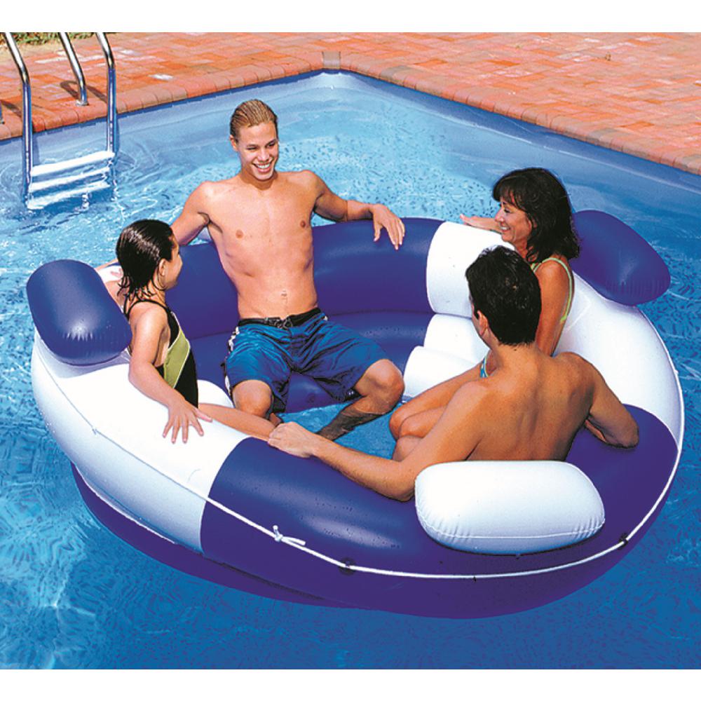 84" Inflatable Blue And White Sofa Island Swimming Pool Lounger. Picture 3