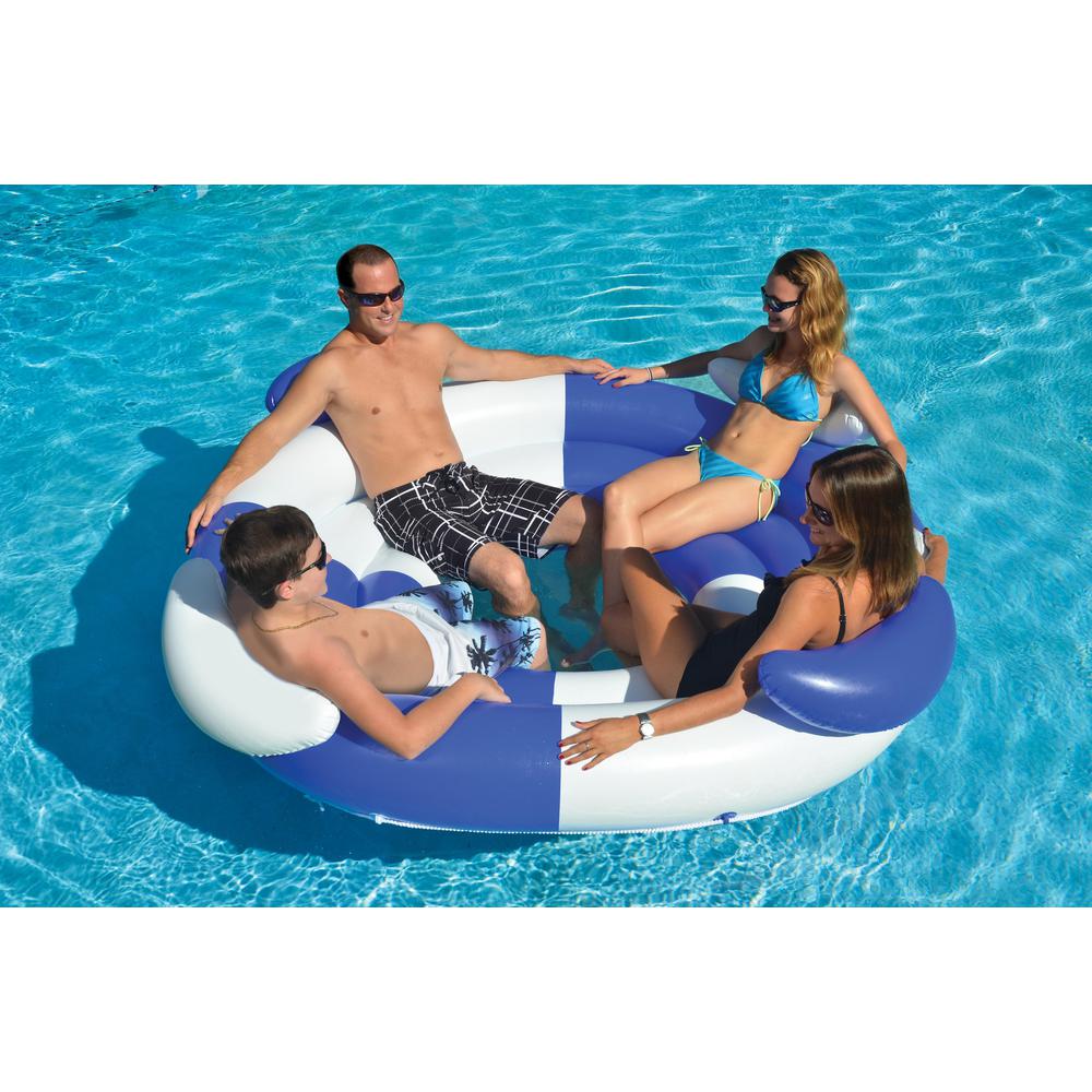 84" Inflatable Blue And White Sofa Island Swimming Pool Lounger. Picture 2