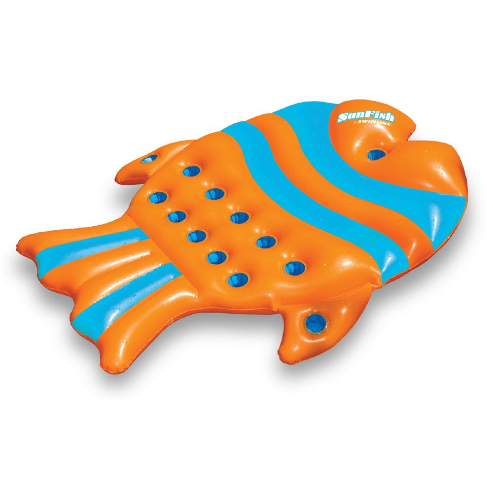 60.5" Inflatable Orange and Blue Sun Fish Swimming Pool Floating Raft. Picture 1