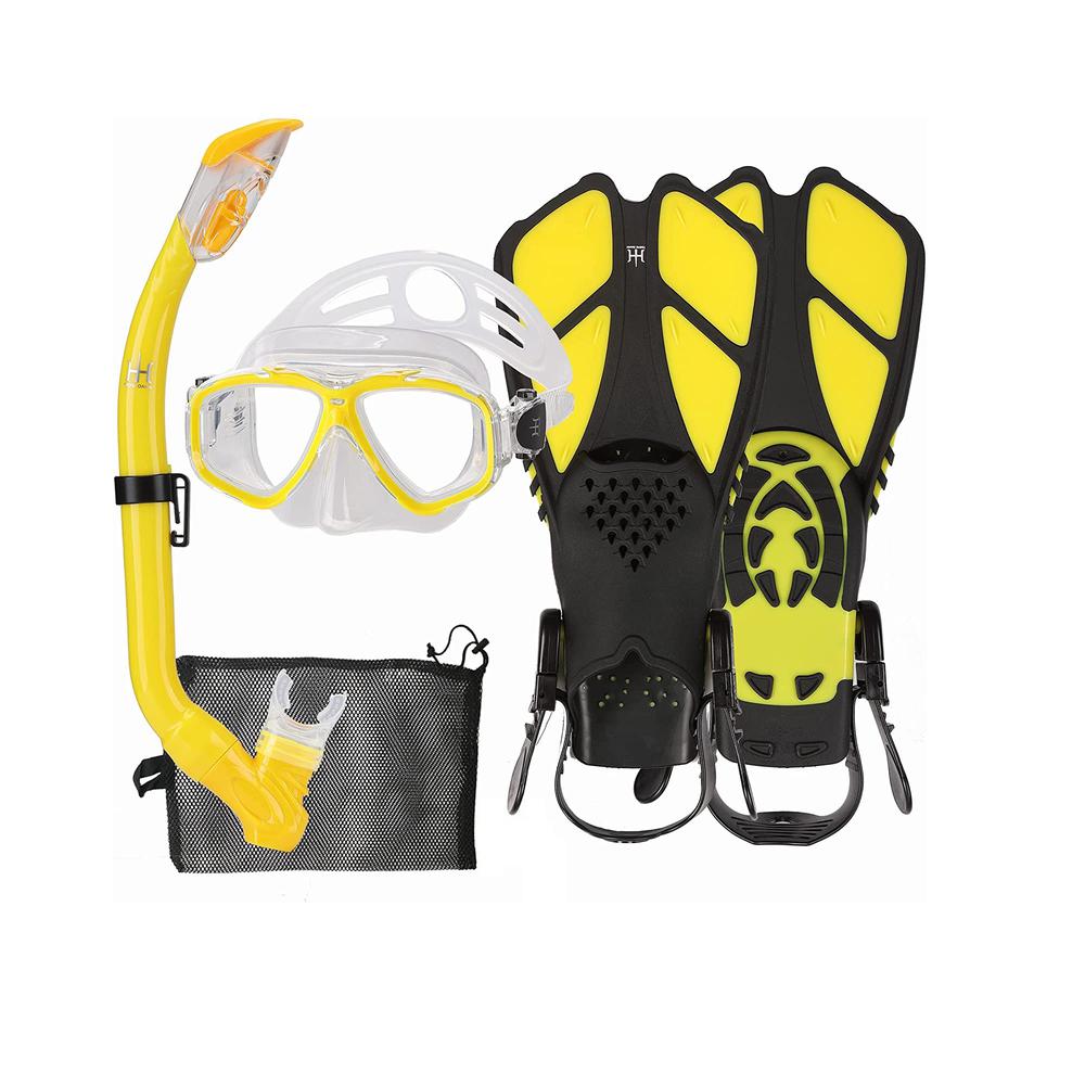 Yellow and Black Junior Thermotech Snorkeling Set with Mesh Bag. Picture 1