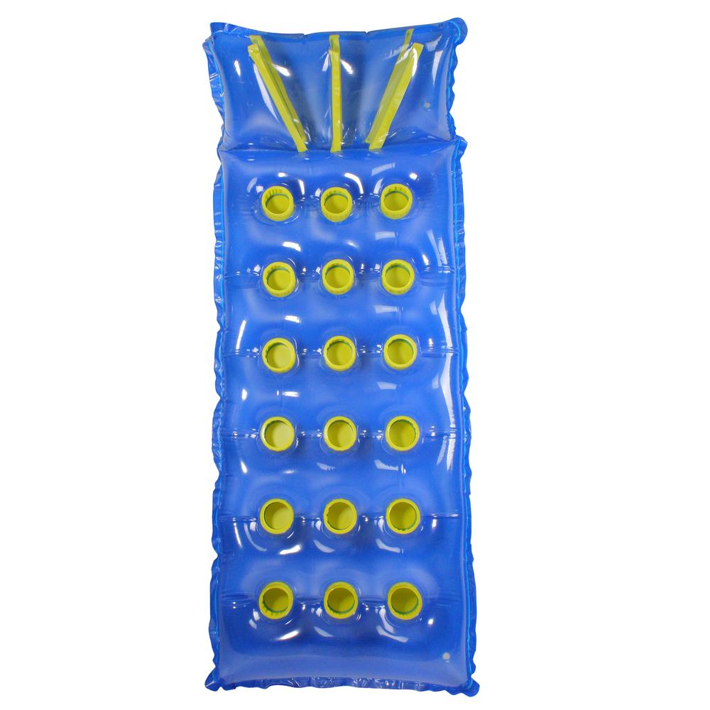 76" Inflatable Blue and Yellow 18-Pocket French Style Pool Air Mattress. Picture 1
