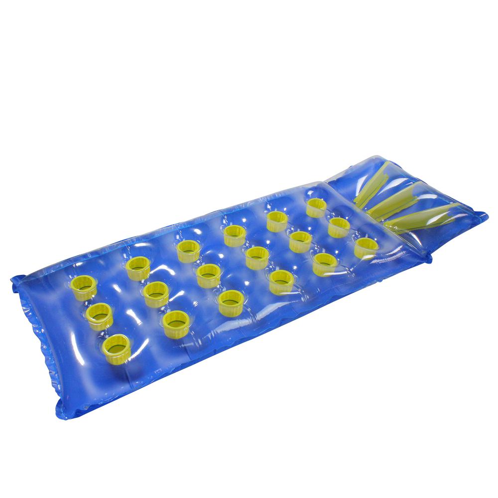 76" Inflatable Blue and Yellow 18-Pocket French Style Pool Air Mattress. Picture 2