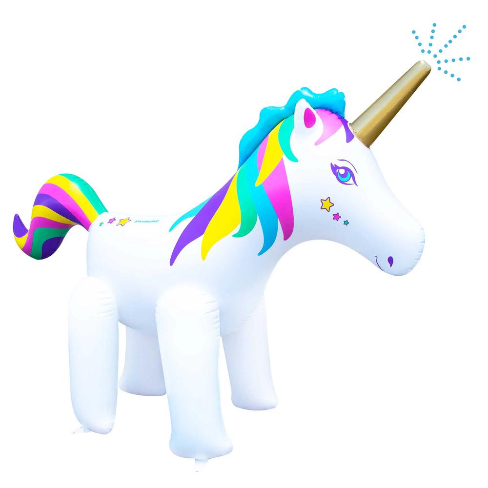 6ft Rainbow Unicorn Outdoor Inflatable Lawn Sprinkler. Picture 1