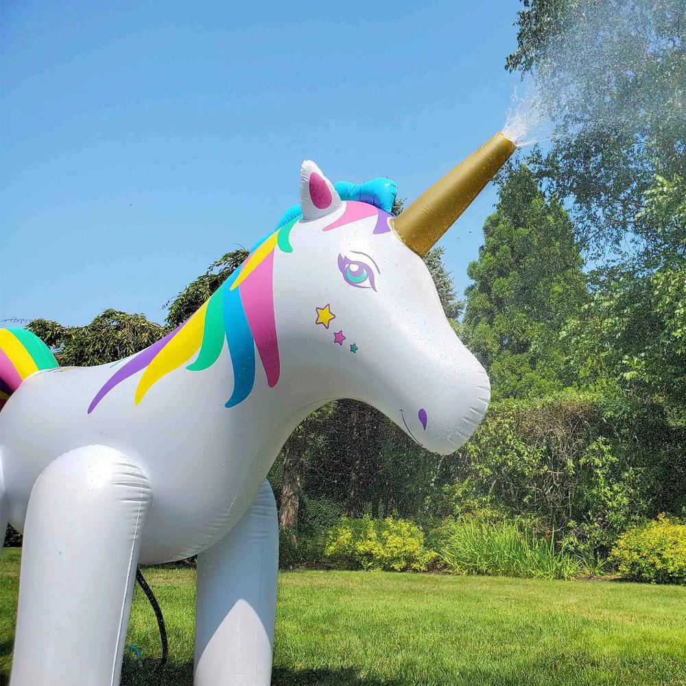 6ft Rainbow Unicorn Outdoor Inflatable Lawn Sprinkler. Picture 3