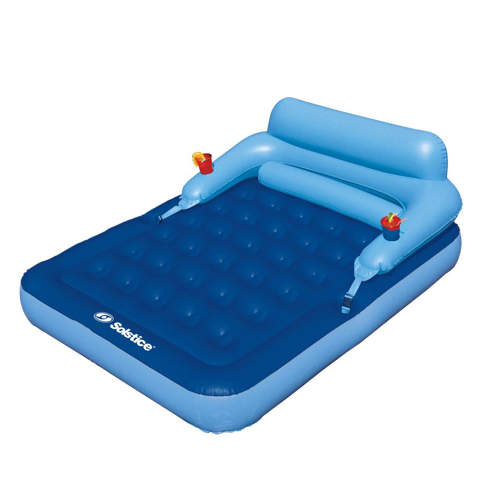 80-Inch Inflatable Blue Malibu Pool Mattress with Removable Back Rest. Picture 1