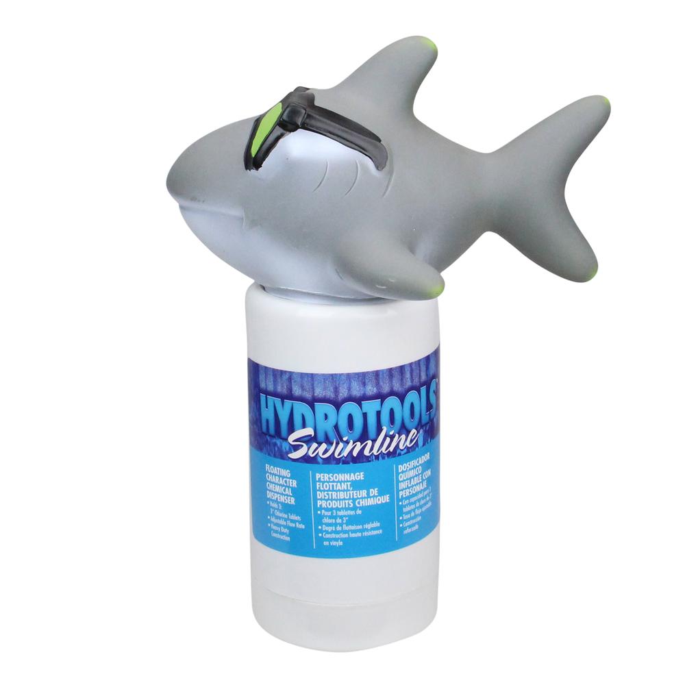 13" Gray and White HydroTools Cool Shark Swimming Pool Chemical Dispenser. Picture 2