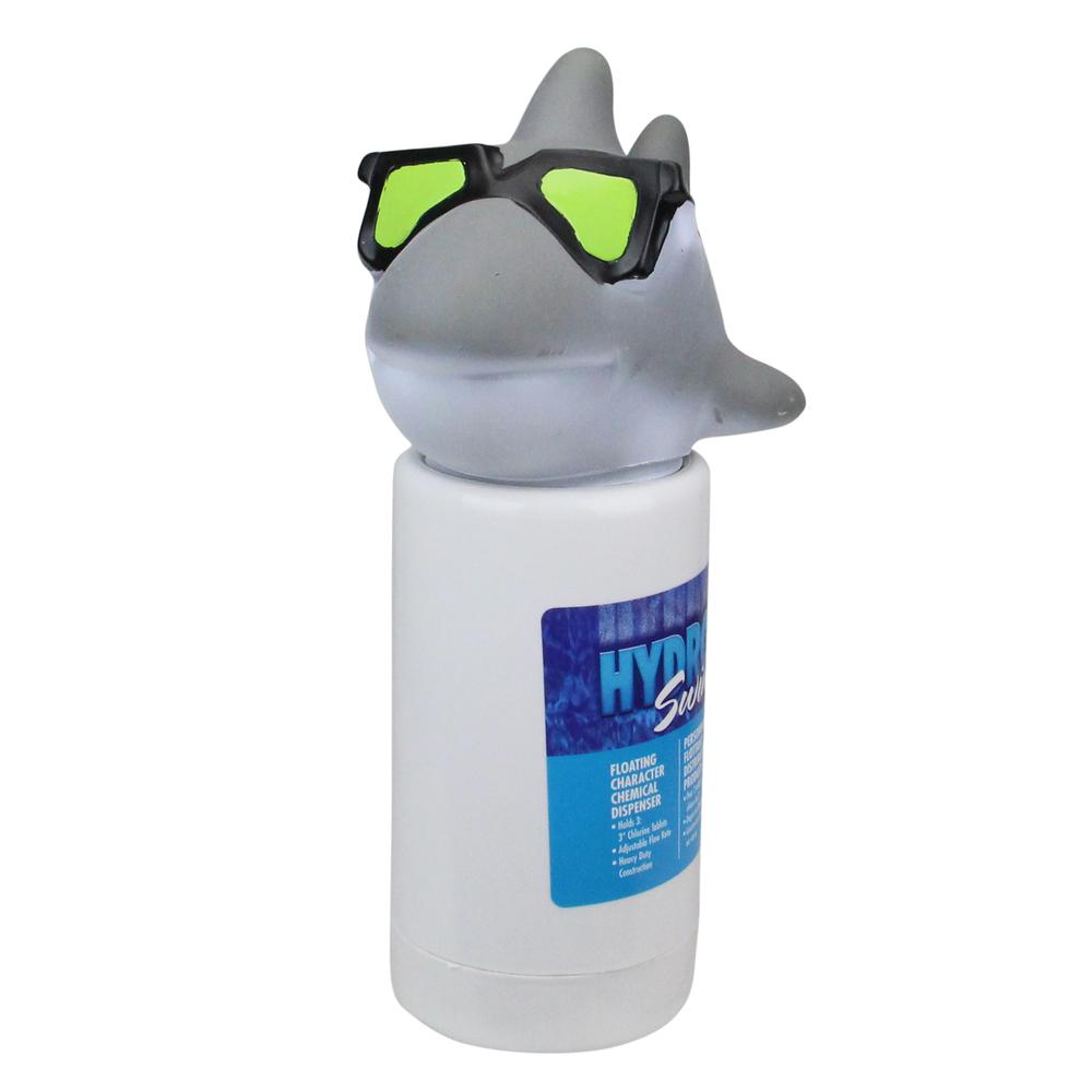 13" Gray and White HydroTools Cool Shark Swimming Pool Chemical Dispenser. Picture 1