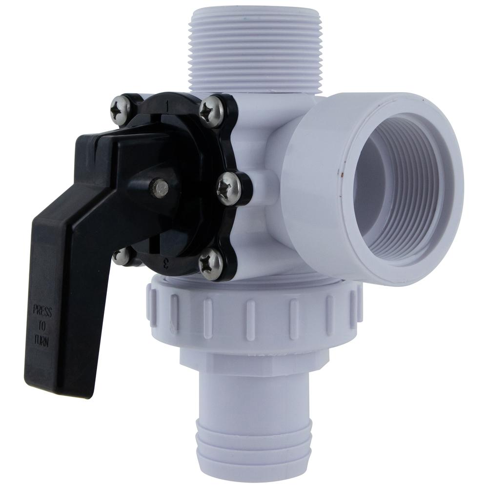 White HydroTools Swimming Pool and Spa Standard Right Outlet 3-Way Ball Valve. Picture 1
