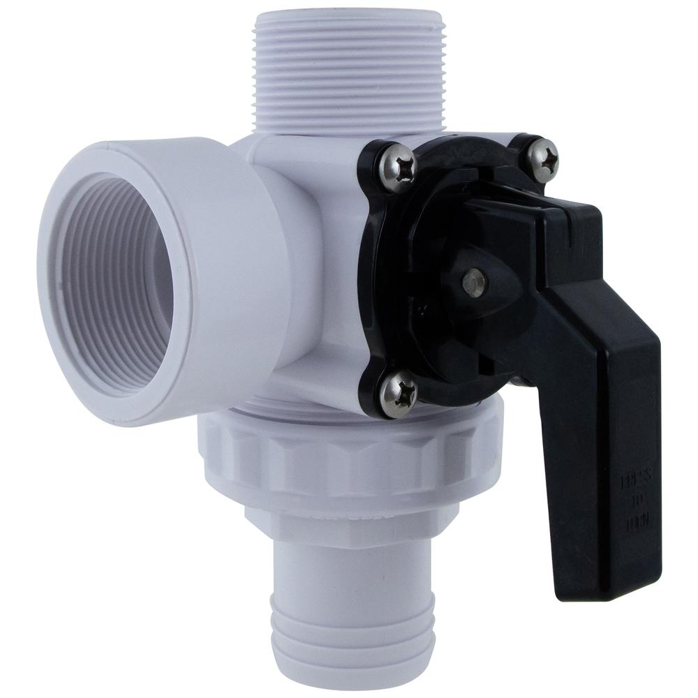White HydroTools Swimming Pool and Spa Standard Left Outlet 3-Way Ball Valve. Picture 1