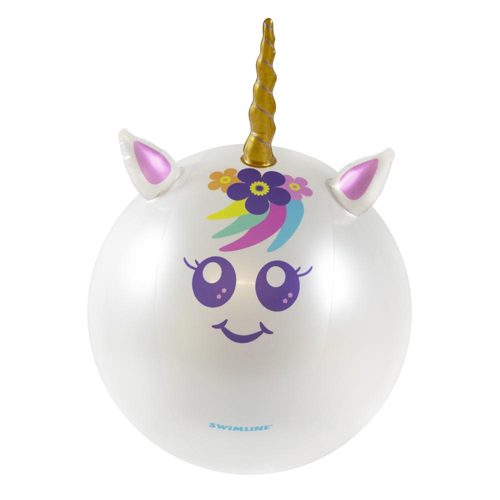 29" Inflatable Rainbow Unicorn Beach Ball with Horn. Picture 1
