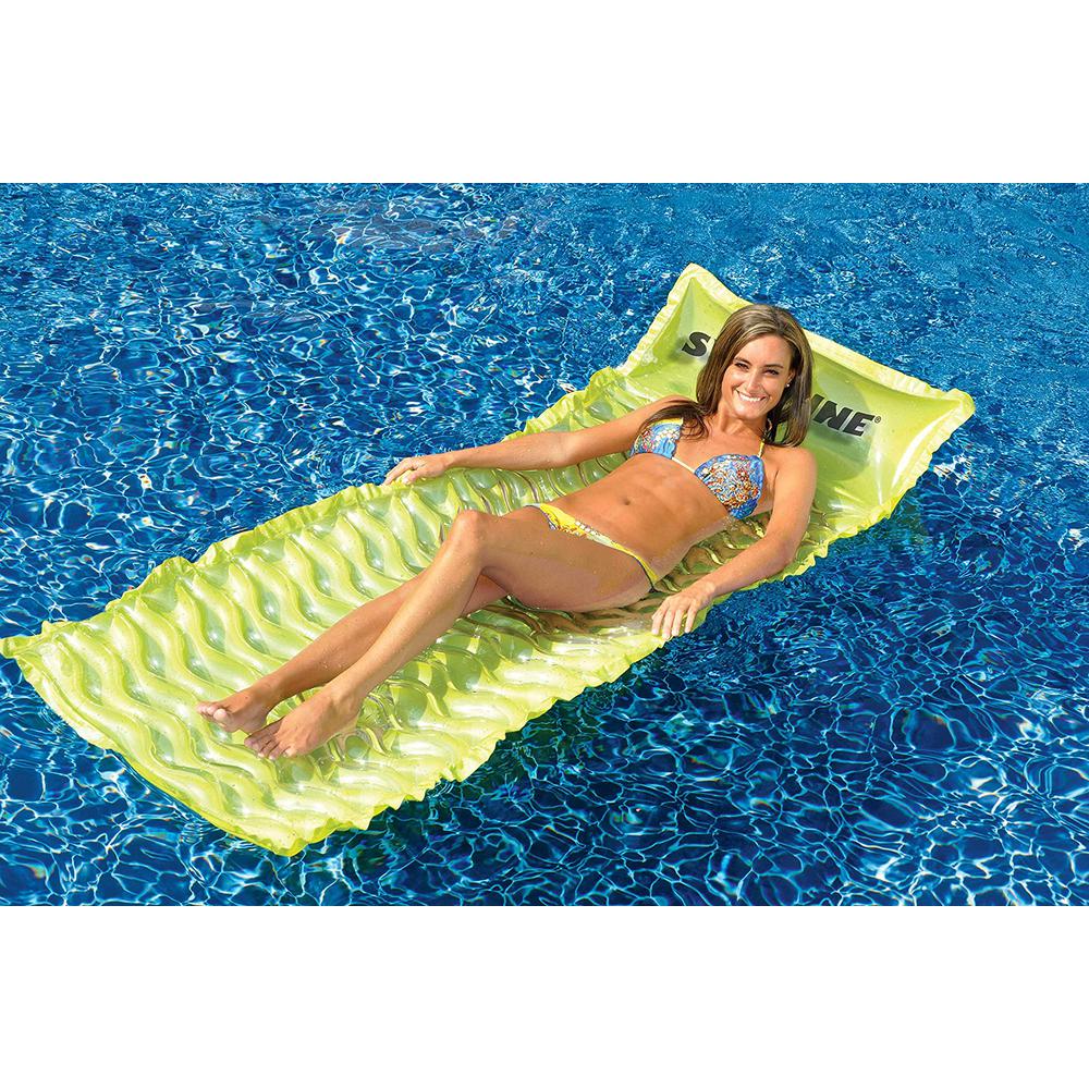 72-Inch Inflatable Lime Green Bubble Swirled Swimming Pool Air Mattress Float. Picture 1