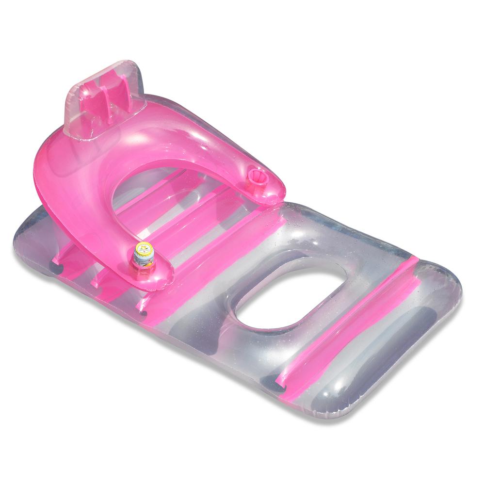 66" Inflatable Pink and Clear Classic Swimming Pool Lounge Chair. Picture 1