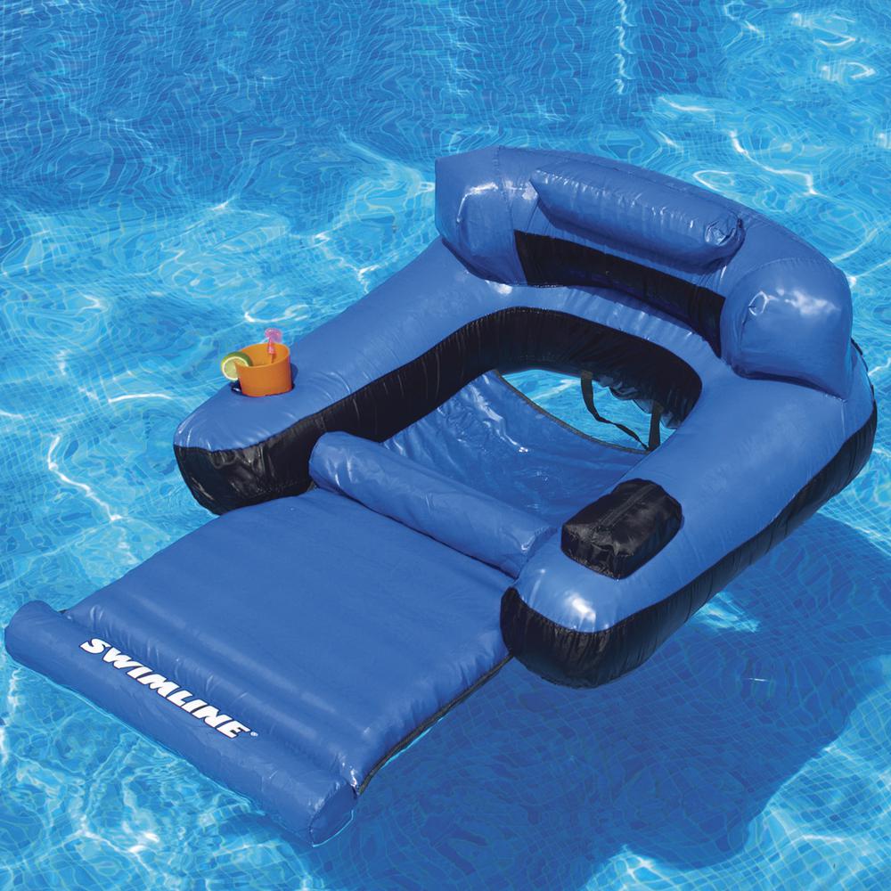 55" Inflatable Blue and Black Ultimate Floating Swimming Pool Chair Lounger. Picture 3
