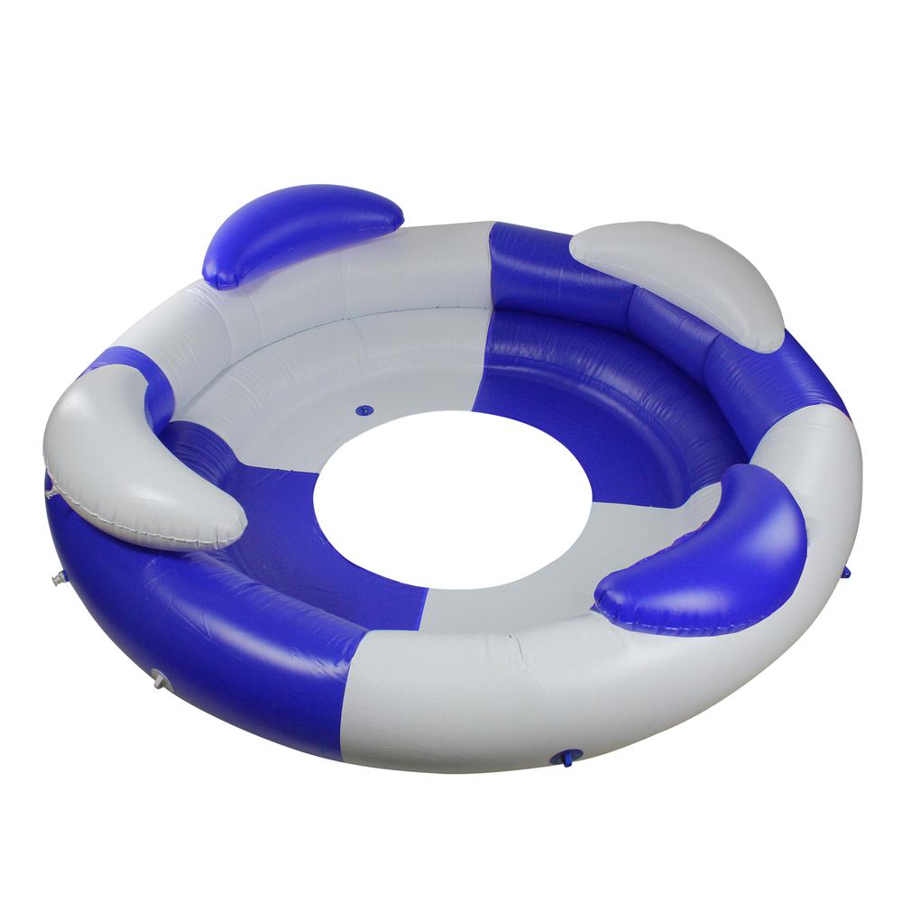 84" Inflatable Blue And White Sofa Island Swimming Pool Lounger. Picture 1