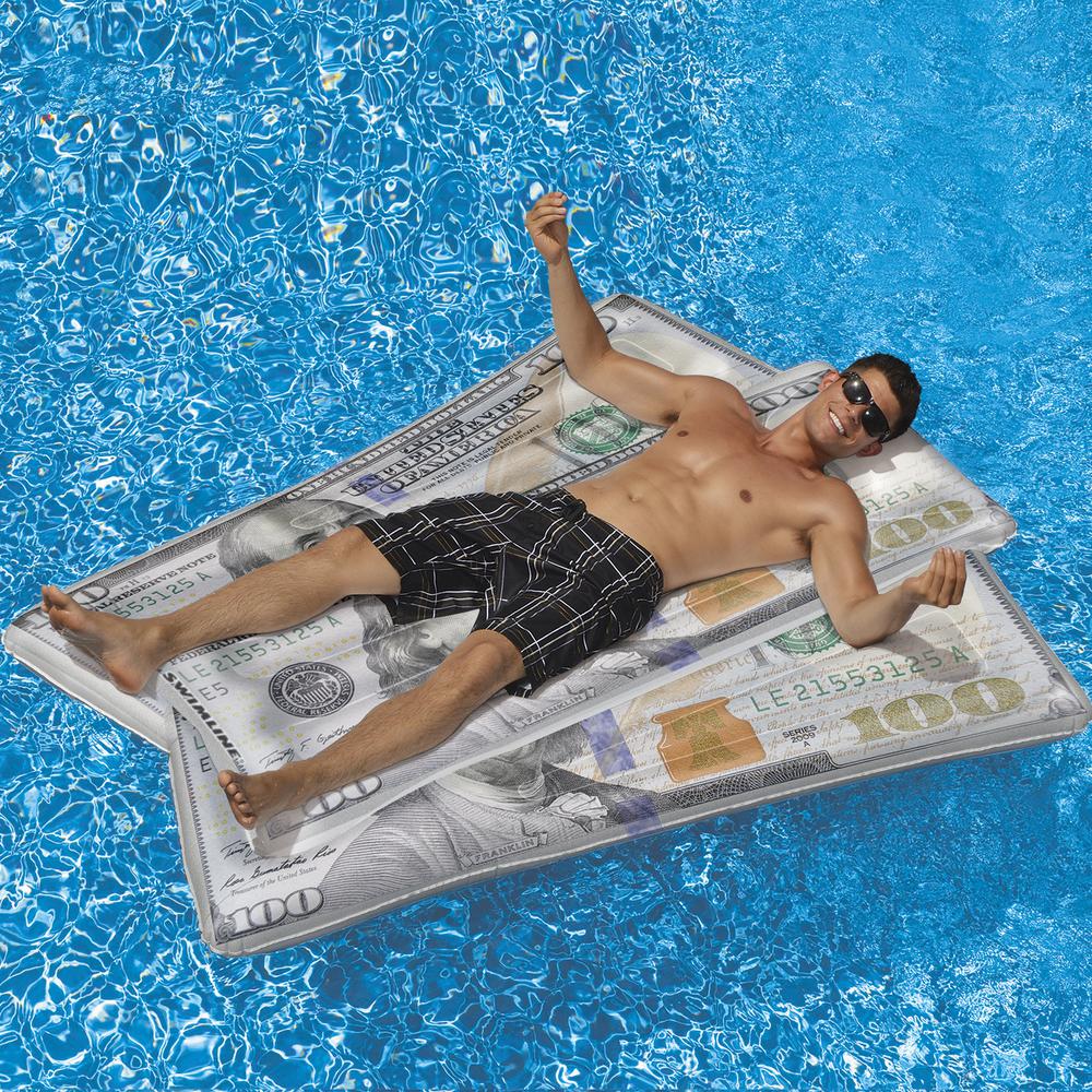 Inflatable White And Green Benjamin Franklin Money Pool Lounger  84". Picture 2