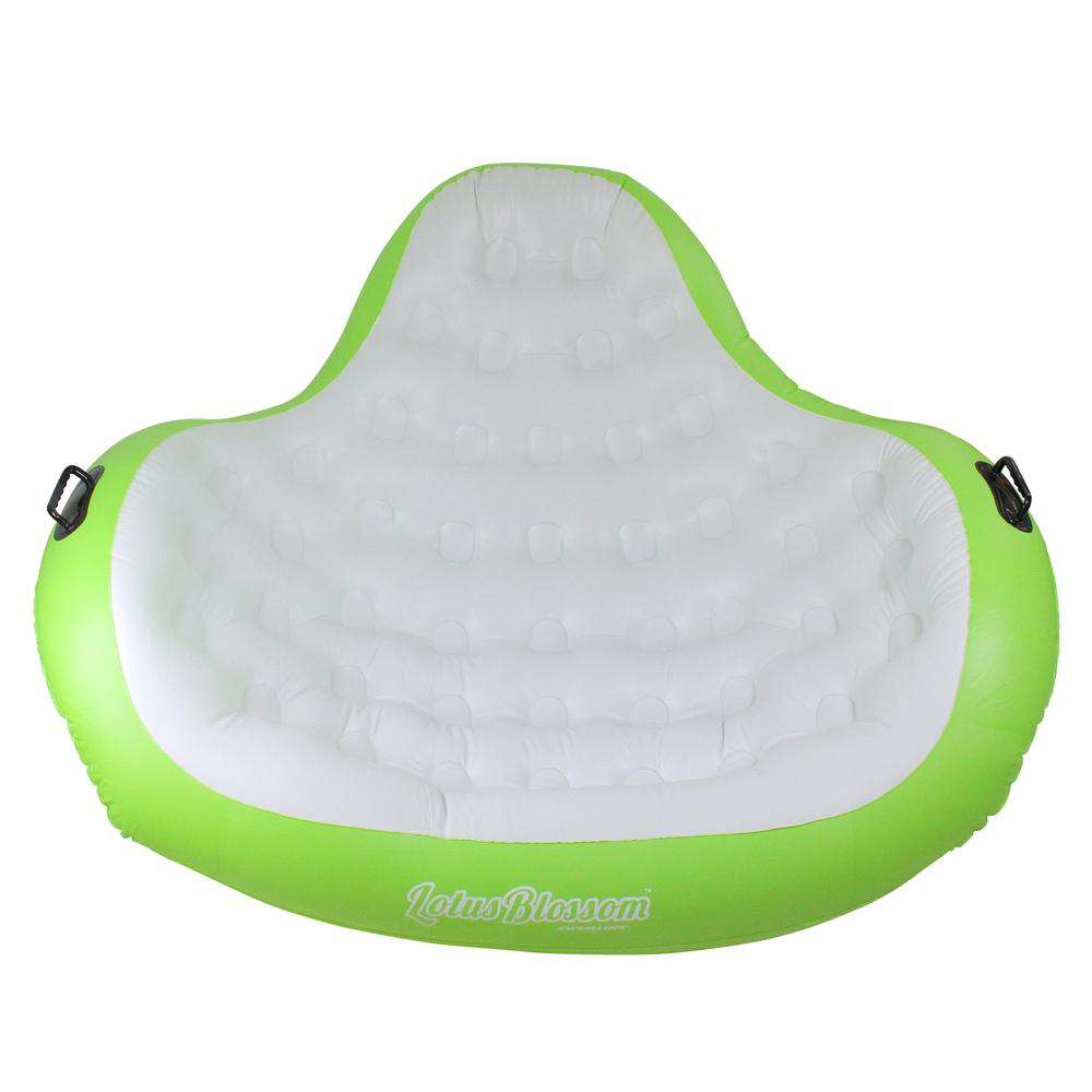 80" Inflatable Green Lotus Blossom Swimming Pool Duo Lounger. Picture 1