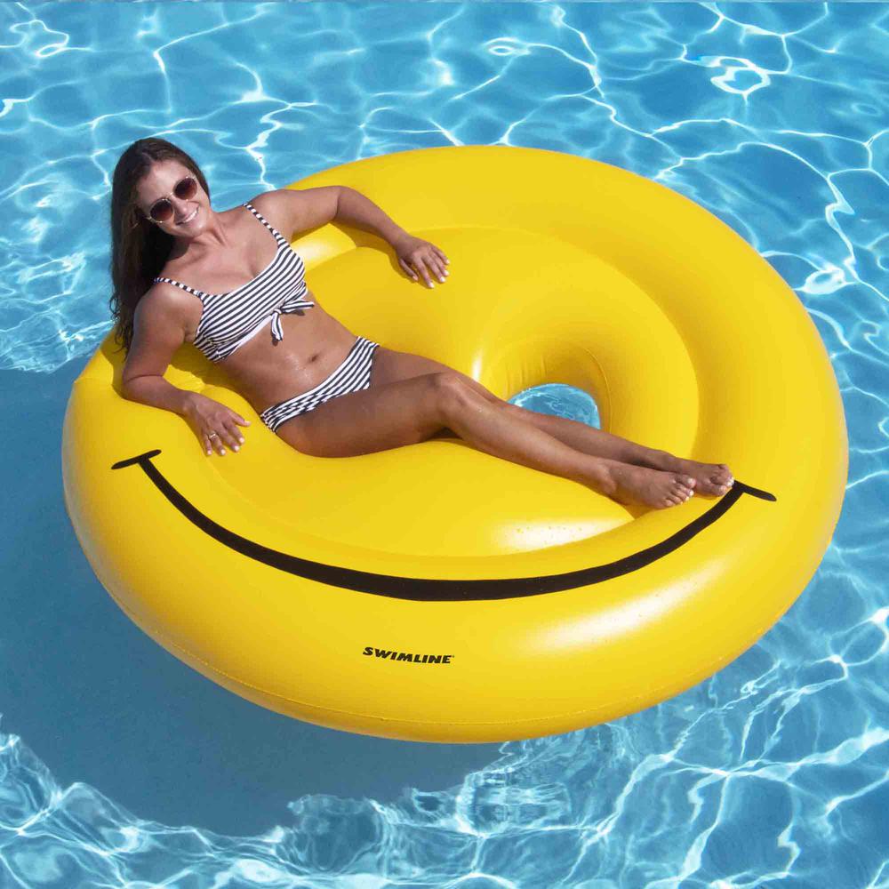 72" Yellow Inflatable Smiley Face 2-Person Circular Raft. Picture 2