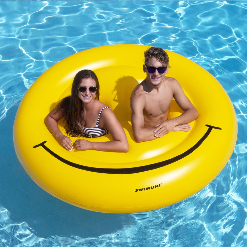 72" Yellow Inflatable Smiley Face 2-Person Circular Raft. Picture 4