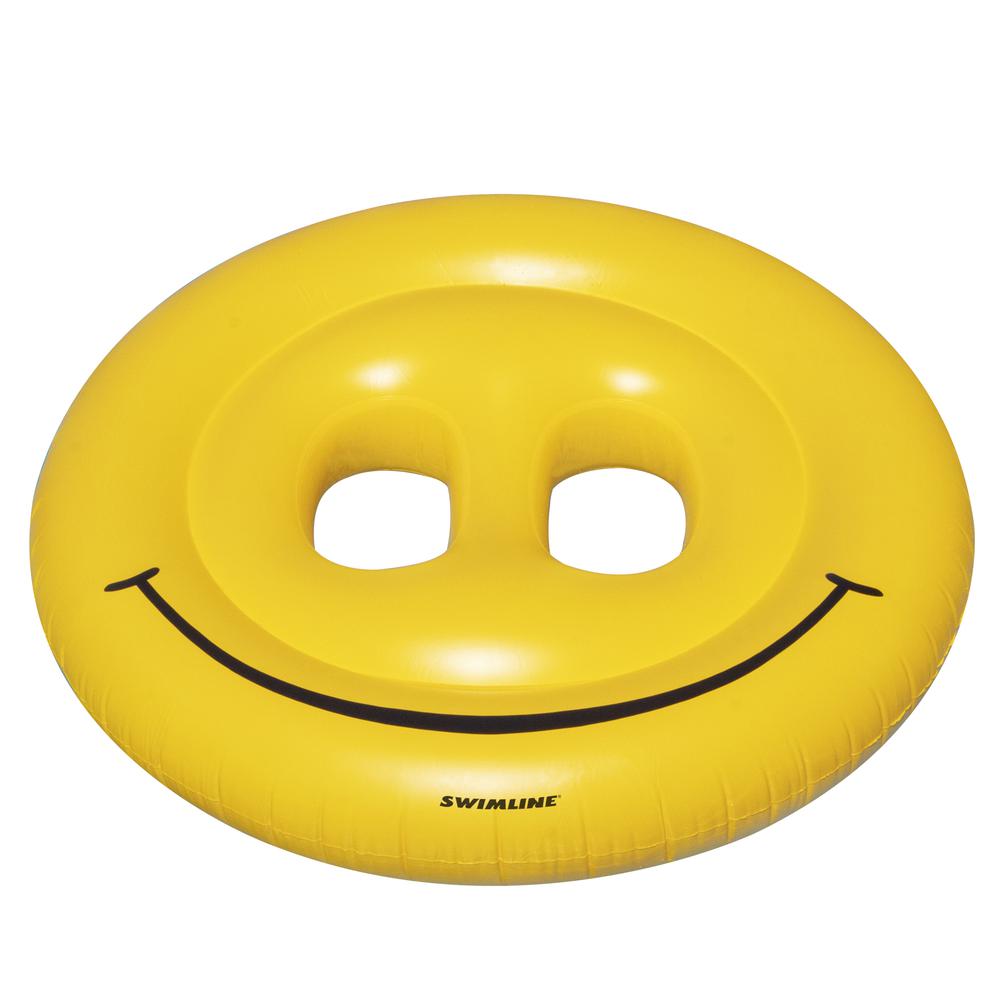 72" Yellow Inflatable Smiley Face 2-Person Circular Raft. Picture 1