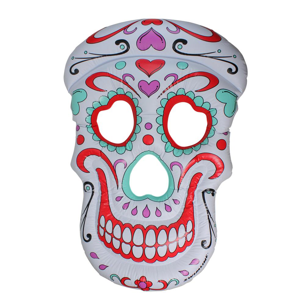 Inflatable White and Pink Sugar Skull Swimming Pool Float  12-Inch. Picture 2