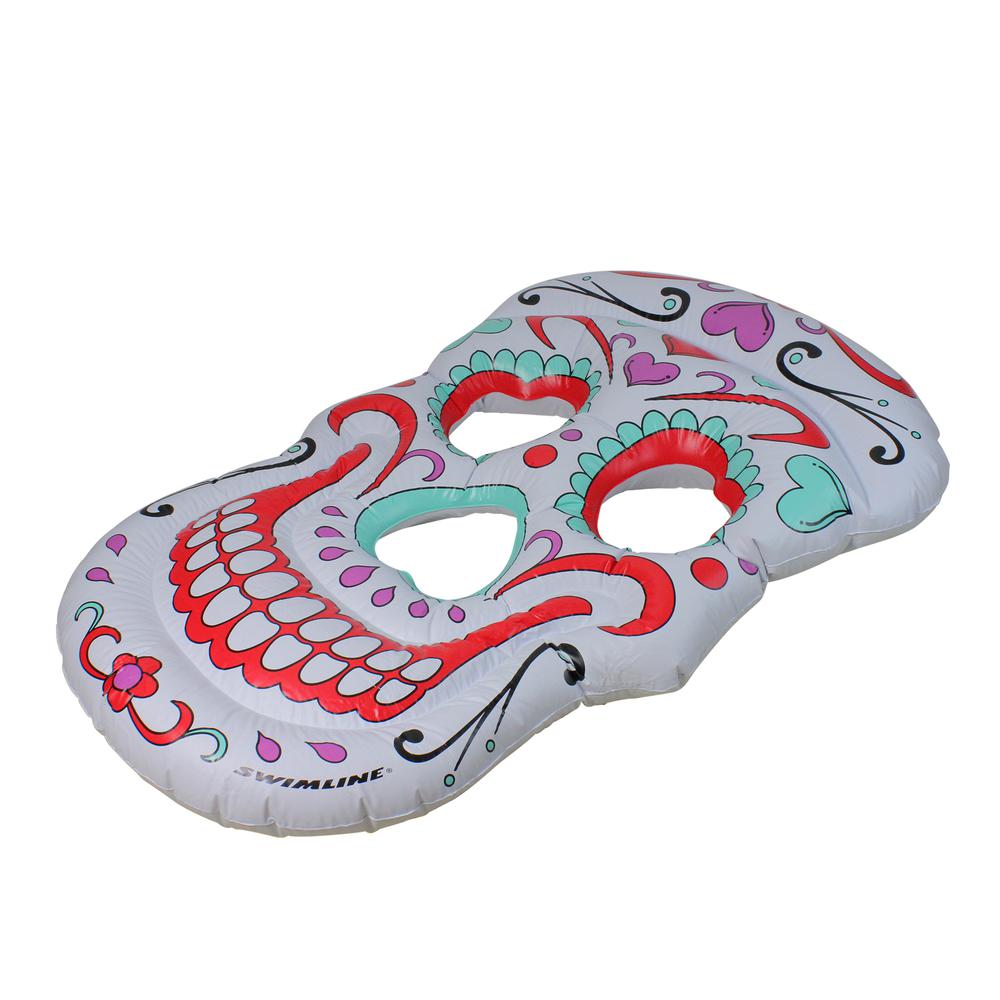 Inflatable White and Pink Sugar Skull Swimming Pool Float  12-Inch. Picture 3