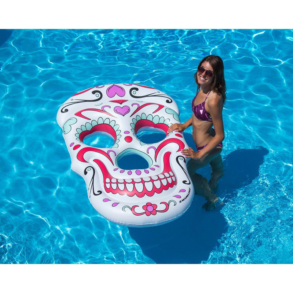 Inflatable White and Pink Sugar Skull Swimming Pool Float  12-Inch. Picture 4