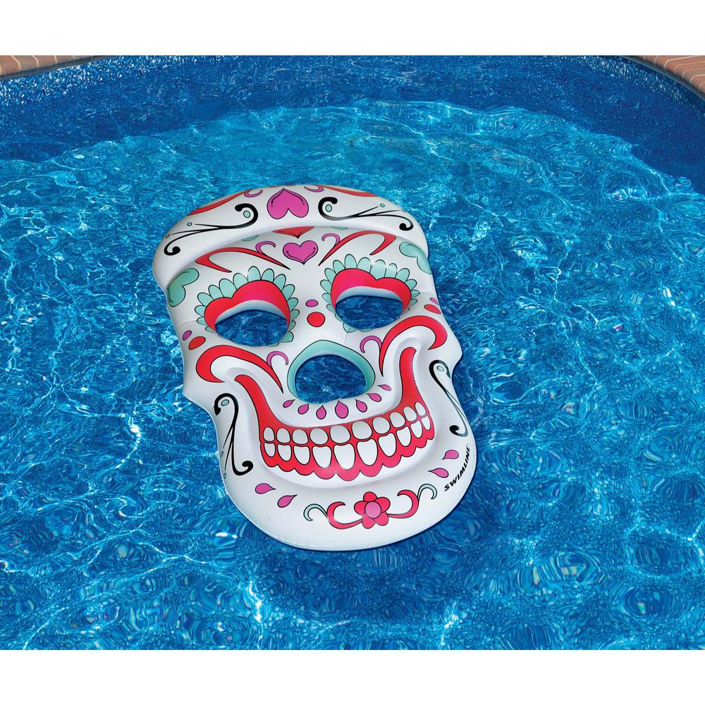 Inflatable White and Pink Sugar Skull Swimming Pool Float  12-Inch. Picture 5