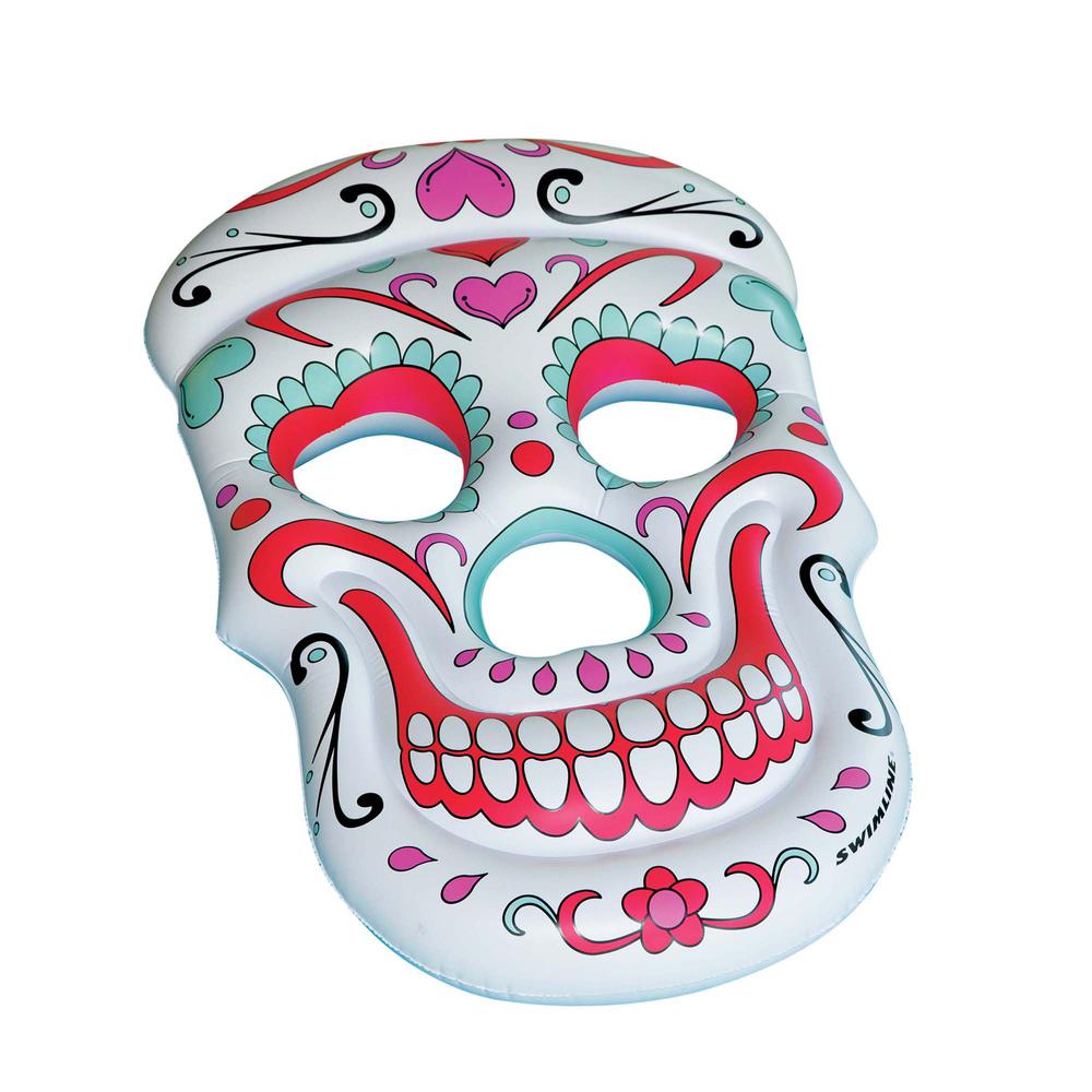 Inflatable White and Pink Sugar Skull Swimming Pool Float  12-Inch. Picture 1