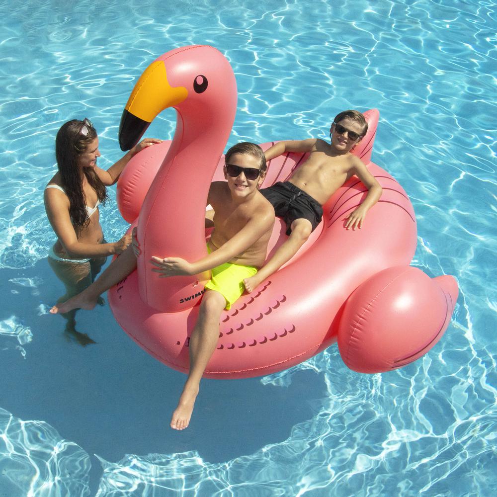 78" Inflatable Pink Giant Flamingo Swimming Pool Ride-On Float Toy. Picture 2