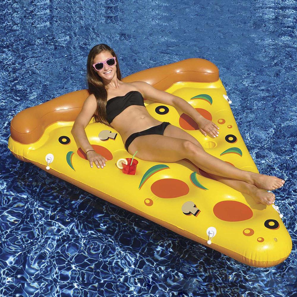 72" Inflatable Yellow and Orange Pizza Slice Swimming Pool Float Raft. Picture 1