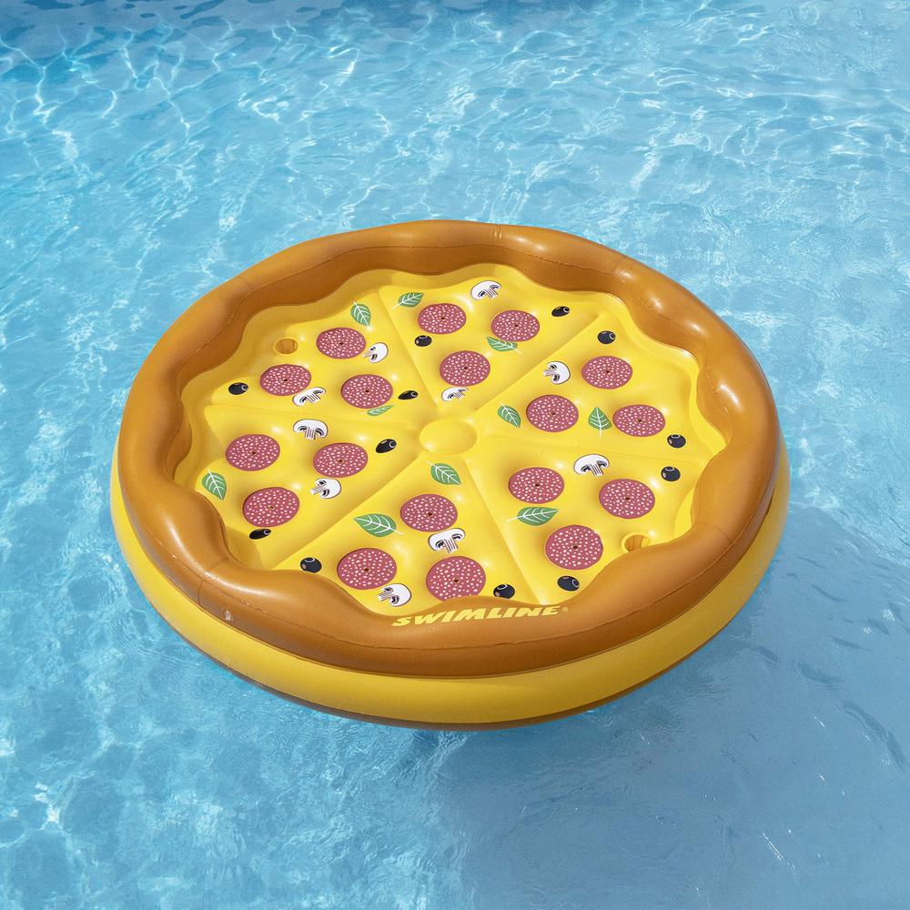 70" Inflatable Brown and Yellow Pizza Round Swimming Pool Raft Lounger. Picture 3