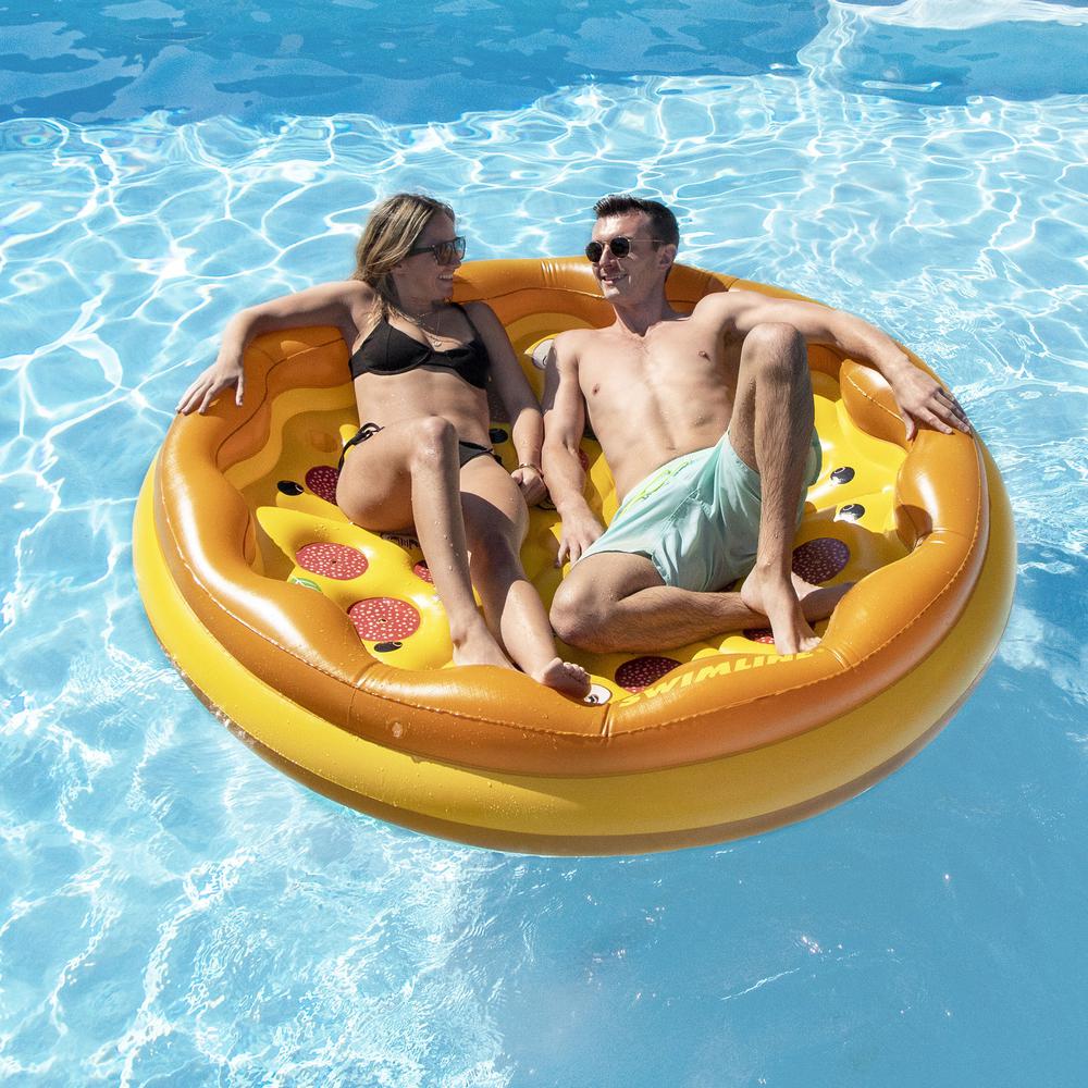 70" Inflatable Brown and Yellow Pizza Round Swimming Pool Raft Lounger. Picture 2