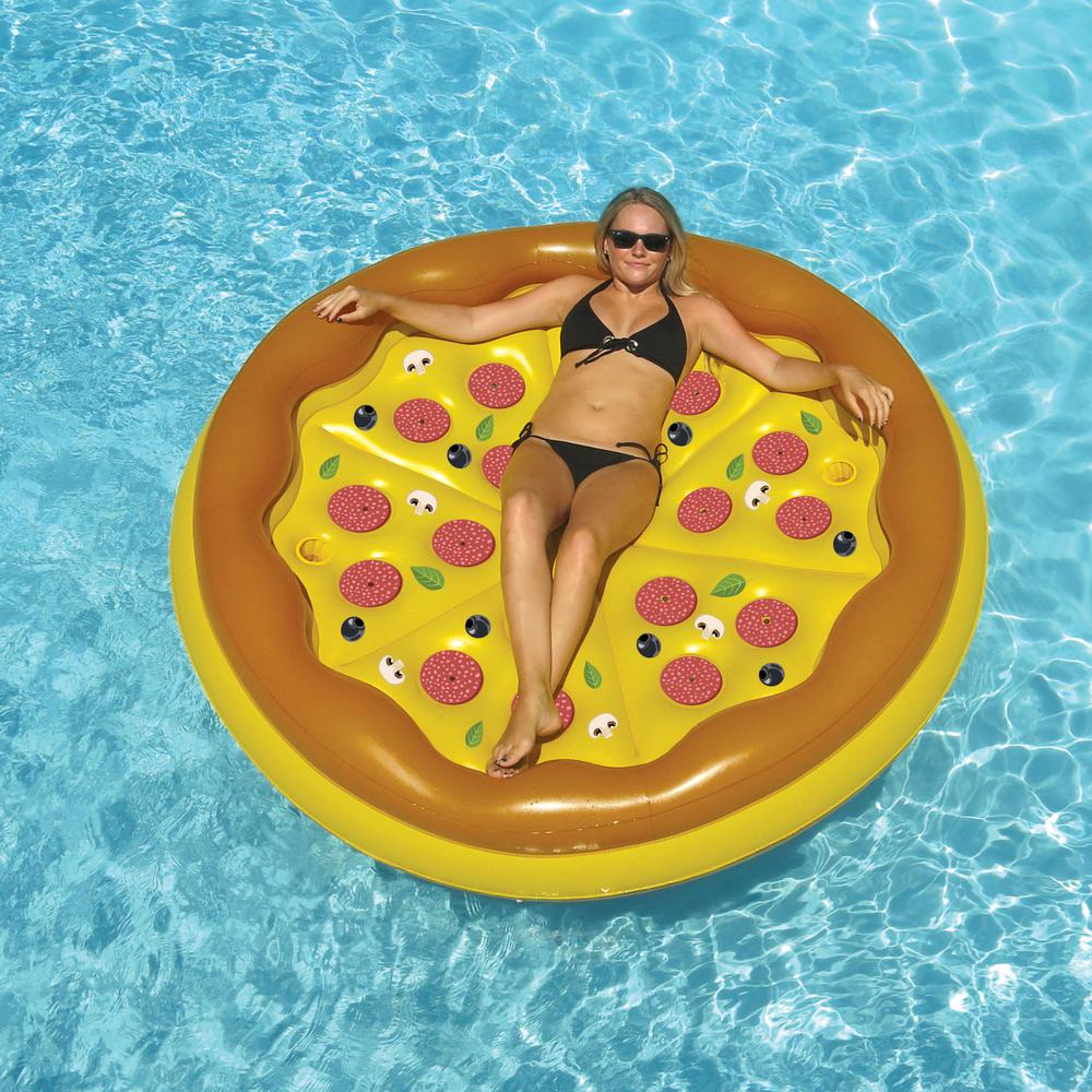 70" Inflatable Brown and Yellow Pizza Round Swimming Pool Raft Lounger. Picture 4