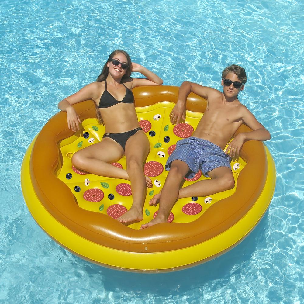 70" Inflatable Brown and Yellow Pizza Round Swimming Pool Raft Lounger. Picture 5